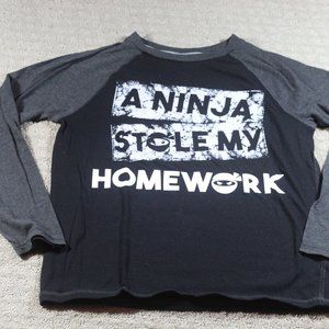 Arizona Jeans Co Size 14/16 "A Ninja Stole My Homework" Long Sleeve T-Shirt